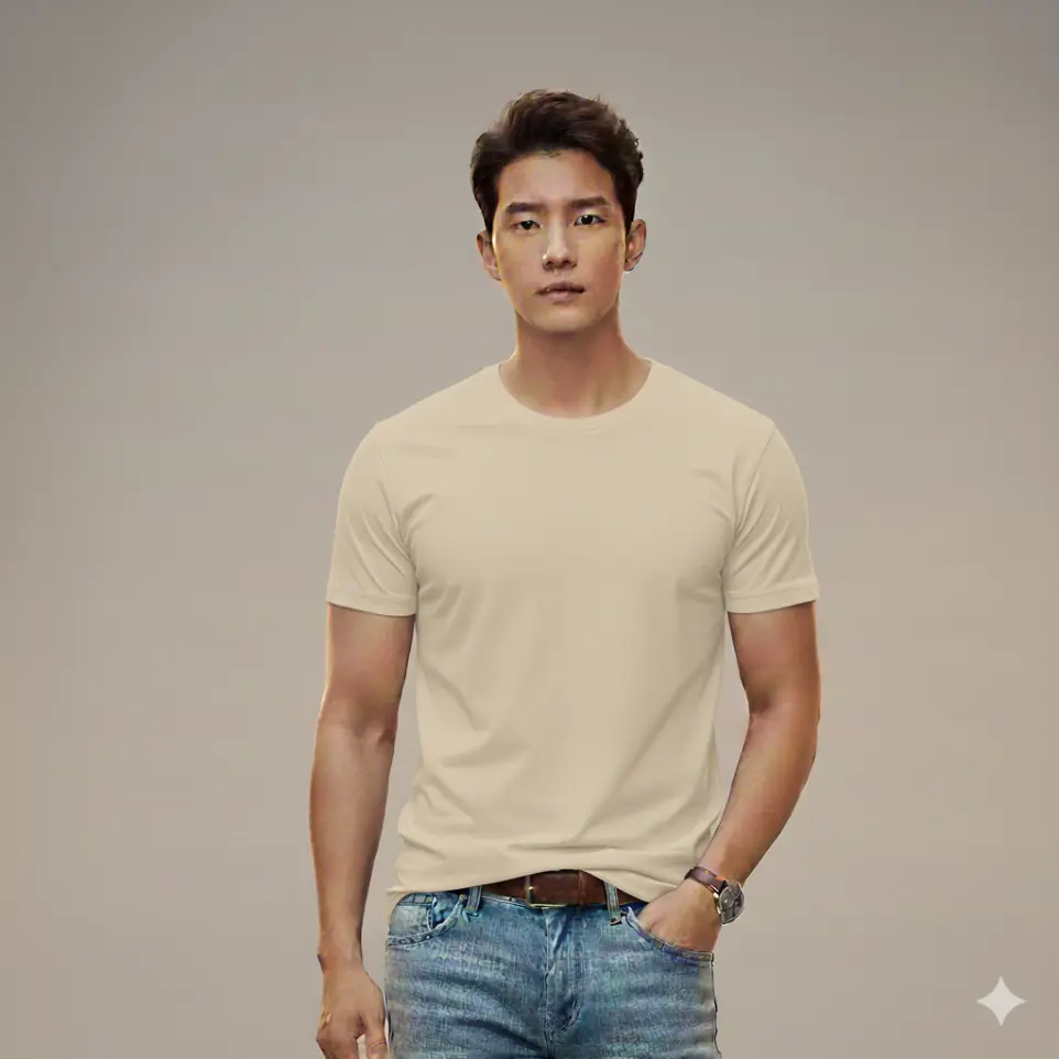 BEIGE ROUND NECK T-SHIRTS