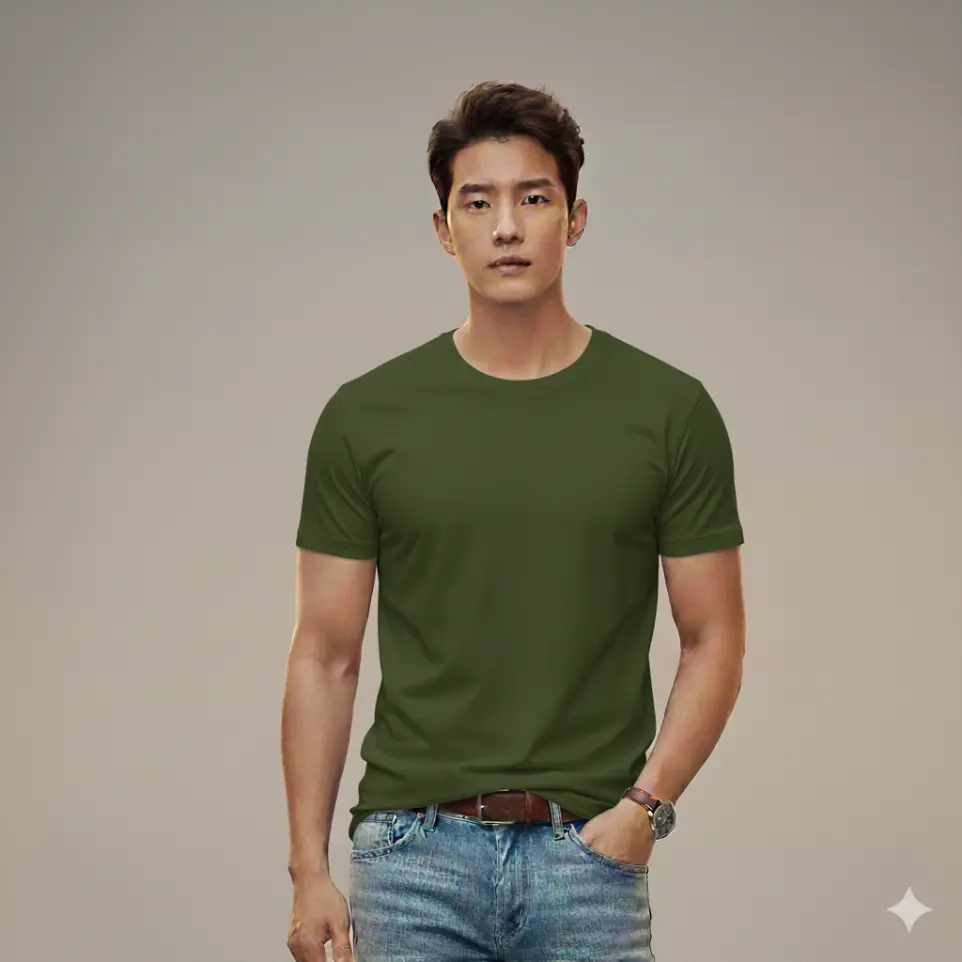 OLIVE GREEN ROUND NECK T-SHIRT