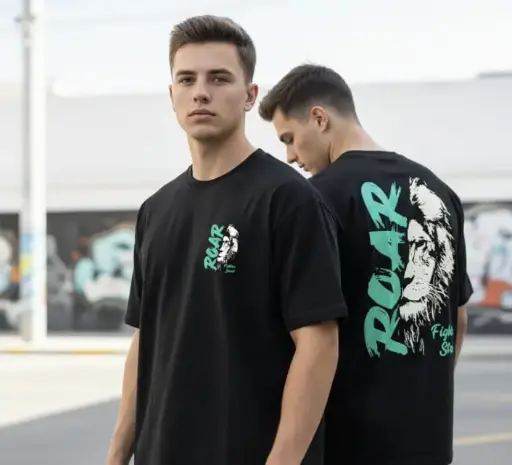 PREMIUM ROUND NECK PRINTED OVERSIZED T-SHIRT CIAN